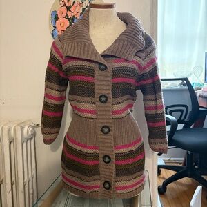 Old Navy Y2K Striped Button-Up Chunky Knit Cardigan with Shawl Collar Size Large